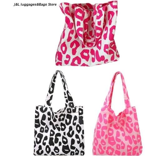 M68C Canvas Clutch Bag Pink Leopard Shoulder Bag Large Capacity Bucket Bags
