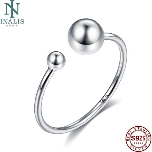 INALIS Open Adjustable 925 Sterling Silver Big And Small Balls Ring Minimalist Finger Rings For Women Party Female Fine Jewelry