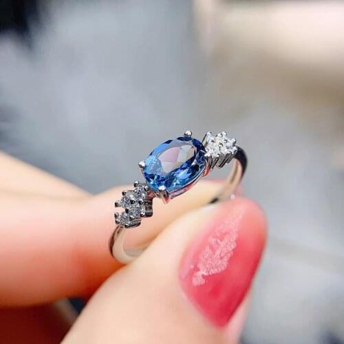 Lovely Retro round stars Natural blue topaz Ring S925 Silver Natural Gemstone Ring Womens girl party gift fine ewelry