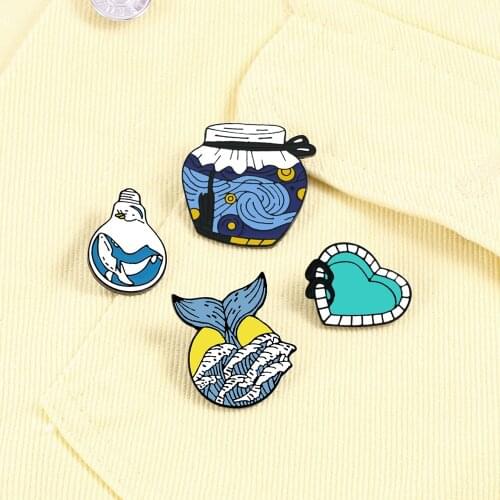 Creative Impressionism Sea Whale Wine Barrel Enamel Pin Light Bulb Swimming Pool Brooches Jewelry Gift For Friends Clothes Badge