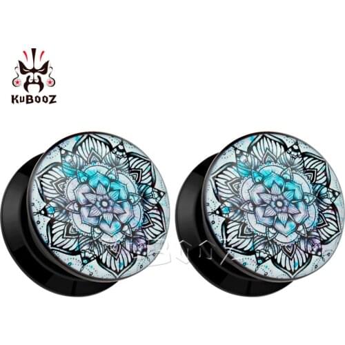 KUBOOZ New Trendy Datura Flower Acrylic Ear Plugs Gauges Fashion Body Piercing Jewelry Earring Tunnels Stretchers 2PCS One Pair