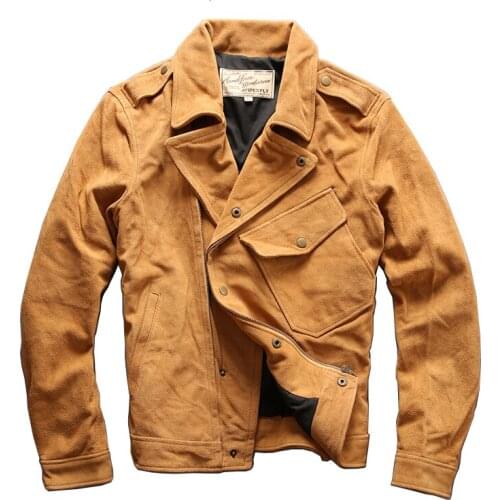 AVIREXFLY mens cow leather mens cowhide coat vintage rider jacket