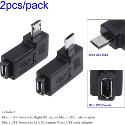 2pcs L Shaped Mini USB Female to Micro USB Male 90 Degree Right Left Angle Adapter Connector Charging Converter