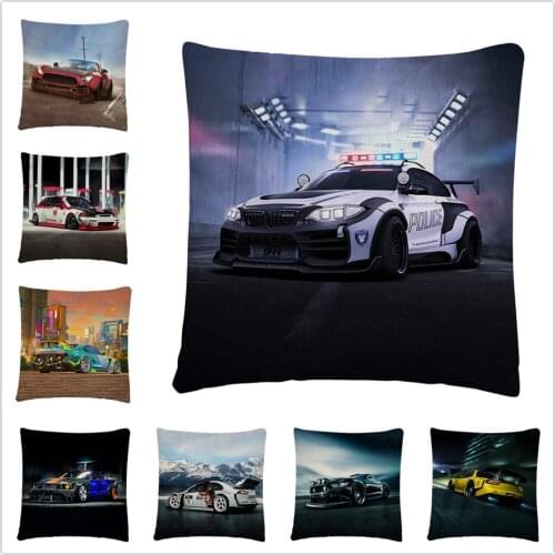Art Modified Punk Car Cartoon Pattern Linen Cushion Cover Pillow Case for Home Sofa Car Decor Pillowcase 45X45cm