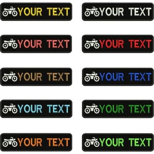 Motorcycle Logo 10X2.5cm Embroidery Custom Name Text Patch Stripes badge Iron On Or Velcro Backing Patches For Clothes Backpack