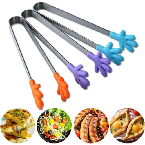 Kitchen Mini Stainless Steel Food Tongs Creative Palm Shaped Non-Slip Home Kitchen Bread Tongs Non-Stick Food Clip Kitchen Tools