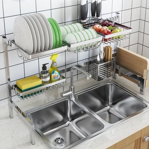 Stainless Steel DIY Dish Rack Kitchen Organizer Multi-Function Tableware Drain Storage Basket Kitchen Tools
