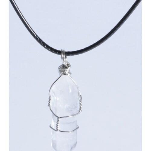 Fashion Charms With Black Rope Clear Natural Stone Crystal Pillar Shape Pendant Necklace Jewelry DZ0113g