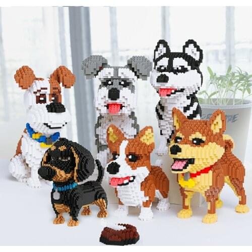 Cute Siberian Husky Dog Building Blocks Cartoon Puppy Animal Pet 3D Model Mike Schnauzer Schnauzer Dog Diamond Mini Brick Toy