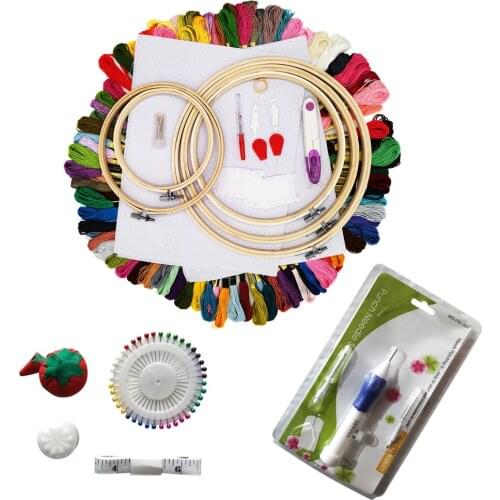 50/100Colors Skeins Embroidery Pen Needle Set Thread Punch Stitching Knitting Kit Women Mom DIY Sewing Accessories With Tweezer