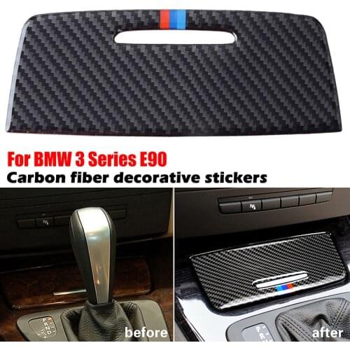 Carbon Fiber Cover Sticker Car Ashtray Cover Panel Frame Trims Fit For BMW 3 Series E90 E92 E93 2005-2012 ,Decorative Stickers