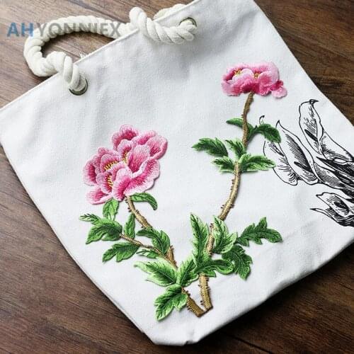 High Quality Pink Boutique Embroidery China Rose Flower Patch Sew On Non-stickers DIY Clothes DIY Patch Accessories Supplier