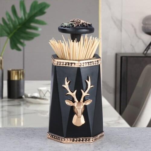 2021 New Toothpick Box European Modern Antlers Press Type Toothpick Barrel American Retro Personalized Creative Toothpick Box