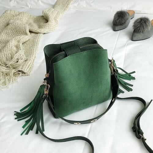 2020 New Fashion Scrub Women Bucket Bag Vintage Tassel Messenger Bag High Quality Shoulder Bag Simple Crossbody Bag Tote KL888