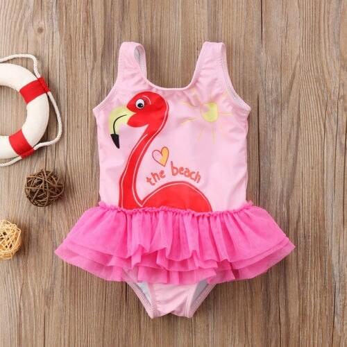 2021 New Summer Kids Girls Flamingo Lace Swimwear Swimsuit Clothes Bathing Suit Kids Swimming Clothes