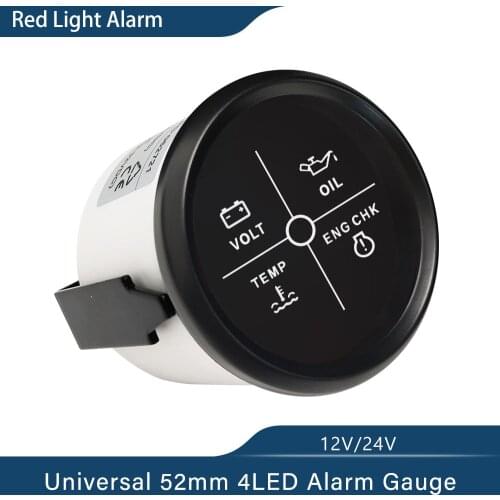 New 4 LED Alarm Gauge Meter Volt Water Temp Oil Pressure CHK ENG 2"(52mm) 9-32V with Red Backlight