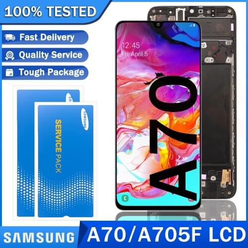 Original LCD for SAMSUNG Galaxy A70 LCD A705 A705F SM-A705FN/DS AMOLED Display with Frame Touch Screen Digitizer Repair Parts