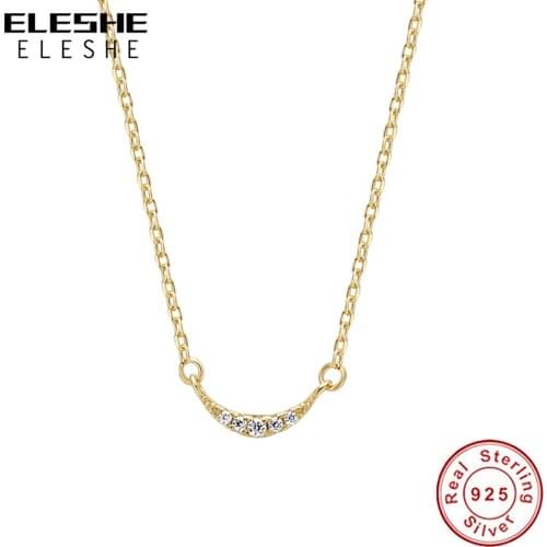 Vintage 925 Sterling Silver Crystal Chain Necklace 18K Gold Plated CZ Crescent Choker Necklaces for Women Jewelry Gifts