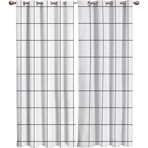 Simple Geometric Grid White Black Window Curtains Curtains for Living Room Decorative Items Living Room