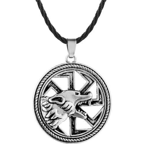 Slavic Amulet Kolovrat Pendant Viking wolf Head Amulets Necklace Men Charm Original Animal Jewelry