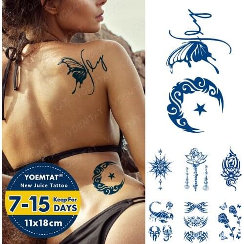 Juice Ink Lasting Waterproof Temporary Tattoo Sticker Butterfly Moth Moon Star Flash Tattoos Woman Arm Body Art Fake Tatto Men