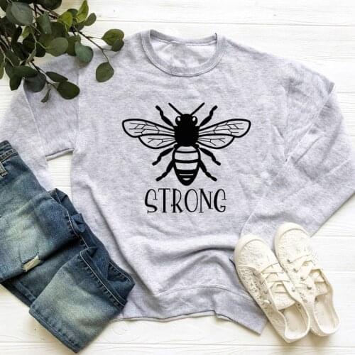 Bee Strong Sweatshirt Funny Women Graphic Inspirational Sweatshirts Casual 90s Long Sleeve Spiritual Quote Pullovers Streetwear