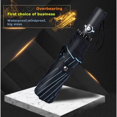 104cm 2persons 75T steel alloy auto open auto close three fold windproof streak stripe business umbrella zebra crossing parasol