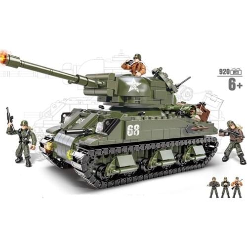 WW2 Military Series Army M4 Sherman Main Battle Tank Armored Vehicle MOC Model Building Blocks Bricks Toys Christmas Gifts