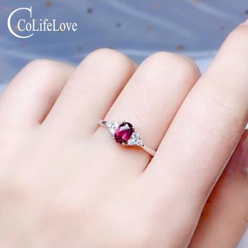 Colife Jewelry 925 Silver Garnet Ring for Daily Wear 4mm*6mm Natural Garnet Silver Ring Stelring Silver Garnet Jewelry