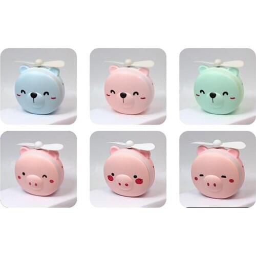 3in1 Cartoon Piggy Mini Makeup Mirror Cooling Fan Light Handheld USB Outdoor