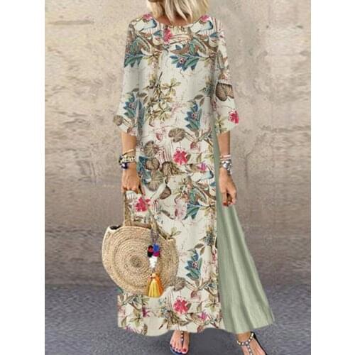 Ladies Beach Skirt Casual Boho Style Tunic Short Sleeve Round Neck Gown Ethnic Retro Style Floral Beach Print Xl 2021