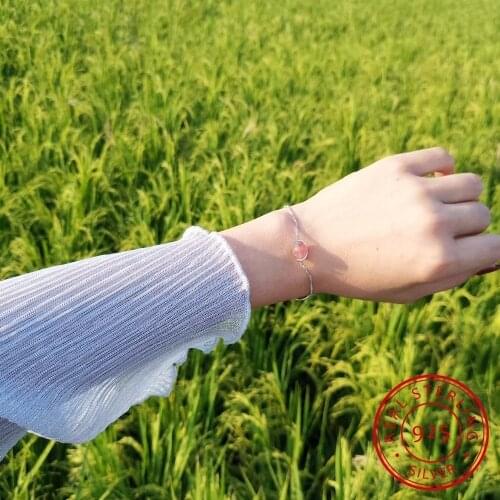Simple Fashion 925 Sterling Silver Natural Strawberry Crystal Beads Bracelet For Women Girl Gift Pulseira S-b181