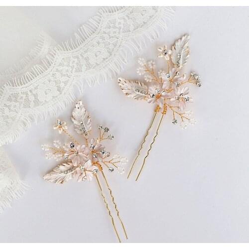 SLBRIDAL Handmade Alloy Flower Freshwater Pearls Bridal Hair Pin Wedding Hair Sticker Women Bridesmaids Jewelry Hair Accessories