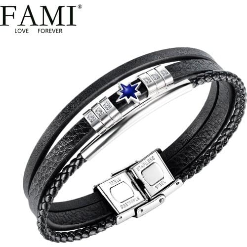 FAMI BANGLE Japan and South Korea new trend punk Leather Bracelet multi-layer weaving creative versatile titanium steel bracelet