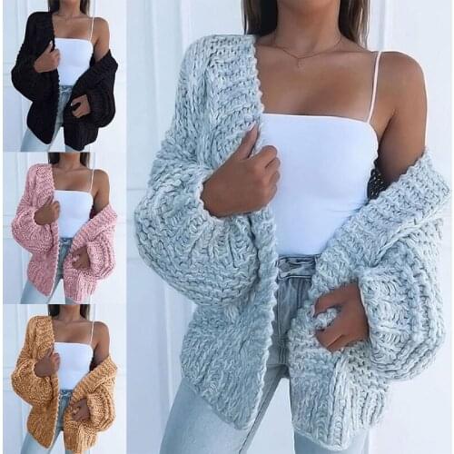 Women Leisure Solid Long Sleeve Bat Sleeve Knit Cardigan Loose Oversized Coat Autumn Winter Casual Ladies Knitted Sweater Coat
