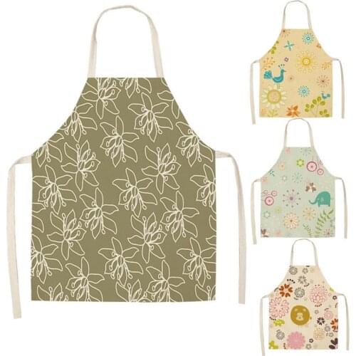 1 Pcs Cotton Baking Waist Bib Linen Floral Printed Kitchen Sleeveless Apron Women Home Cooking Pinafore WQ171