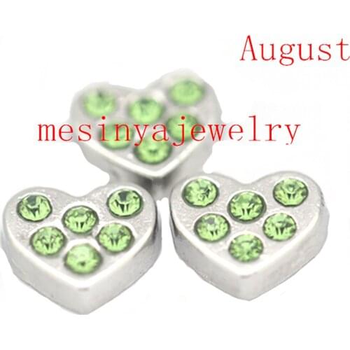 10pcs Heart Shape Inlay Crystal August Birthstone Custom Floating Charms For Glass Locket