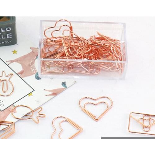 20pcs/set Heart Bookmark Large Paper Clips Decor Rose Gold Book Note Decoration Cute Binder Clips with Box Stationery Supply