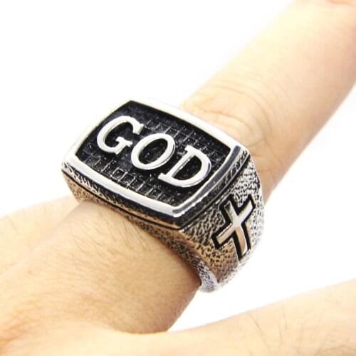 2018 Cool Old Style Cross Jesus GOD Ring 316L Stainless Steel Women Mens Retro Jesus Cross Ring
