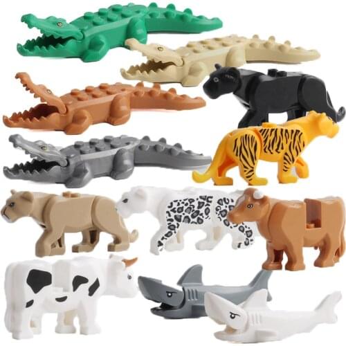 3PCS/Set City Animals Building Blocks Zoon Figures Model Crocodile Shark Cow Educational Toys Children Christmas Gift