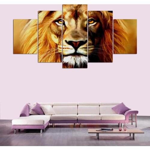 5 Piece Wall Art Canvas Paintes Animals Lions Vintage Poster Paintings Modular Home Decor Pictures For Living Room Decoration