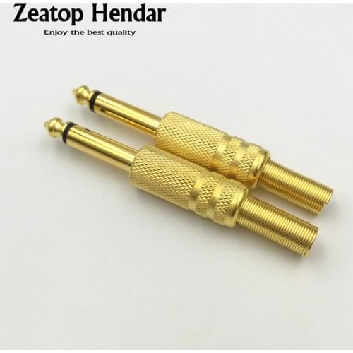 50Pcs Gold Plated Soldering 6.35 mm 2 3 Pole Male 1/4 Mono / Stereo Jack Plug with Spring Audio Connector