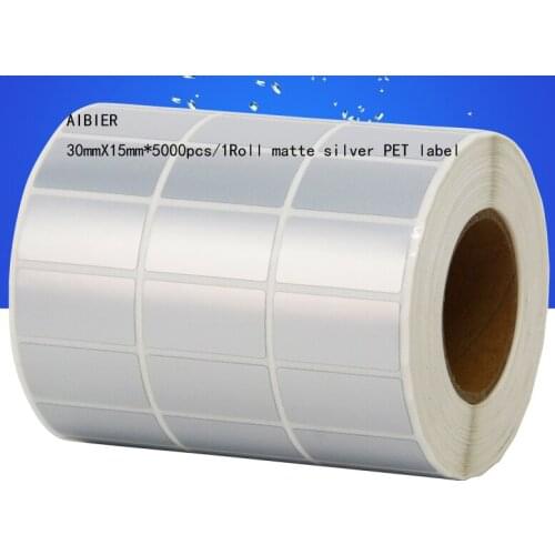 AIBIER 30x15mm*5000pcs/1Roll Waterproof paper Thermal transfer blank PET barcode Labels PET adhesive printed label sticker