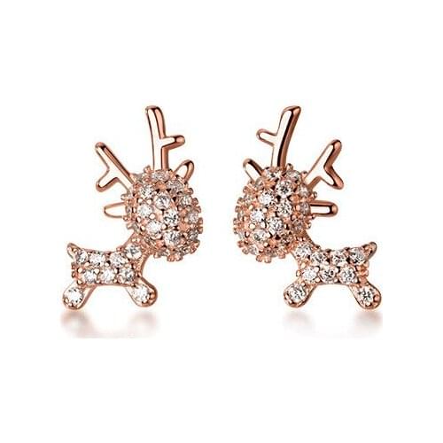 AIFENAO 925 Sterling Silver Zircon Cute Animal Deer Small Stud Earrings for Women Korean Fine Jewelry Christmas Gifts Wholesale