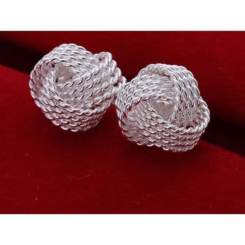 Free Shipping Silver Tennis Net Web Stud Earing Cuff Wholesale Summer Style Silver Color Earrings For Women Fashion Jewelry