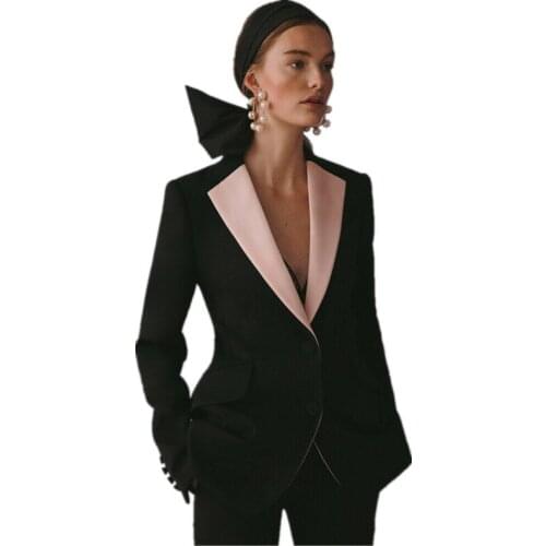 Black Women Elegant Blazers Set Long Sleeve Custom Made Office Lady Two Piece Suits Work Outfits Matching Set (Jacket+Pants)