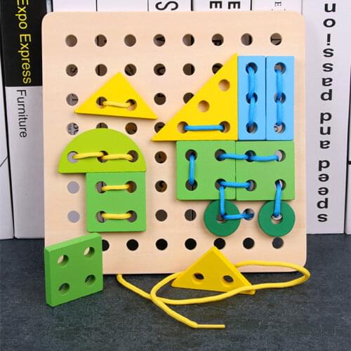 Wooden Fine Motor Skills Toy 3-6 Years Old Early Education Puzzle Hand Crafts Wearing Rope Sewing Play Kit Educational Kids Toy