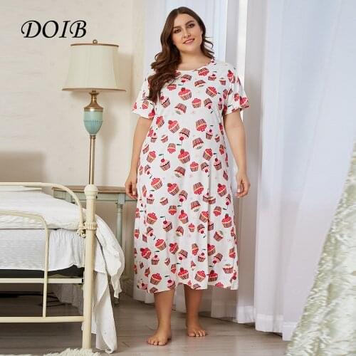 DOIB Plus Size Sleepwear Nightwear Women Floral Print Oversize Size Loose Soft Home Wear Large Size Summer Dress 3XL 4XL