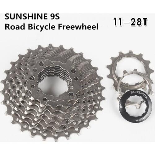 SUNSHINE Road Bicycle 9 Speed 11-28T Cassette Freewheel High Tension Steel Nichrome Silver Flywheel Bike Parts