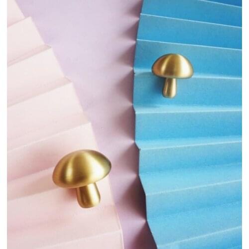 Nordic Style Mushroom Solid Brass Cabinet Knob Drawer Pull Furniture Handles Mini Brass Knob Clothes Hook Solid Brass Knob